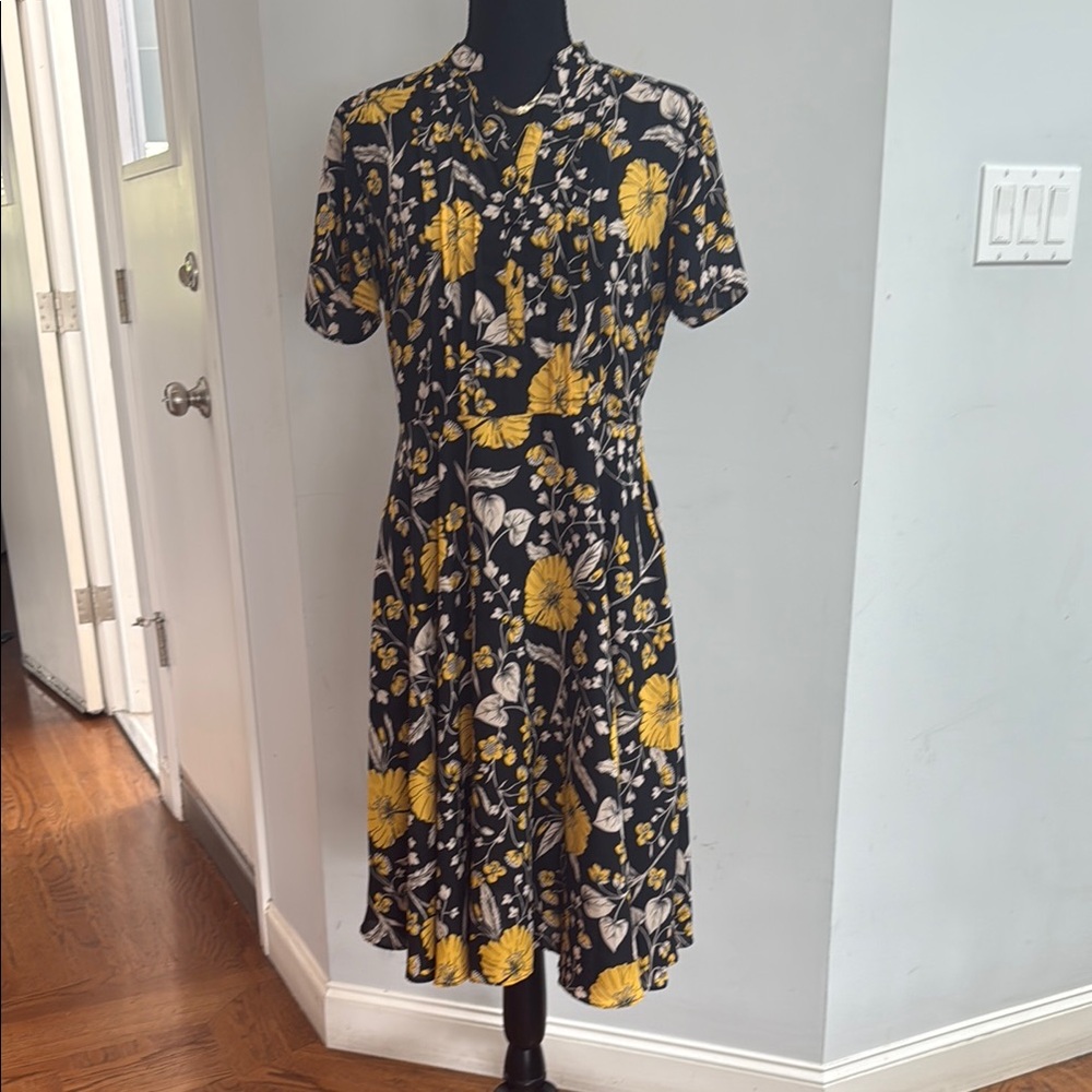 Nanette Lepore Yellow and White Midi Sundress with Peter Pan Collar